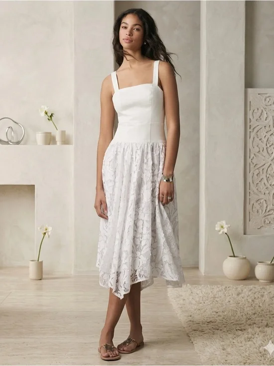 Anthropologie Pilcro Sleeveless Lace Drop Waist Midi Dress Ivory White NWT 8 - Picture 2 of 16